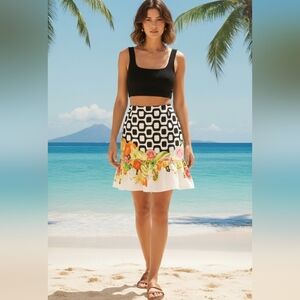 {ISOLDA} Rio Tropical Fruit Print Skirt